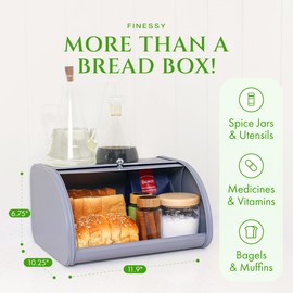 FINESSY Modern Metal Bread Box for Kitchen Countertop, Farmhouse Homemade Loaf Bread Storage Bin Holder for Kitchen Counters Organizer, Airtight Roll Top Sourdough Corner Breadbox Container Keeper