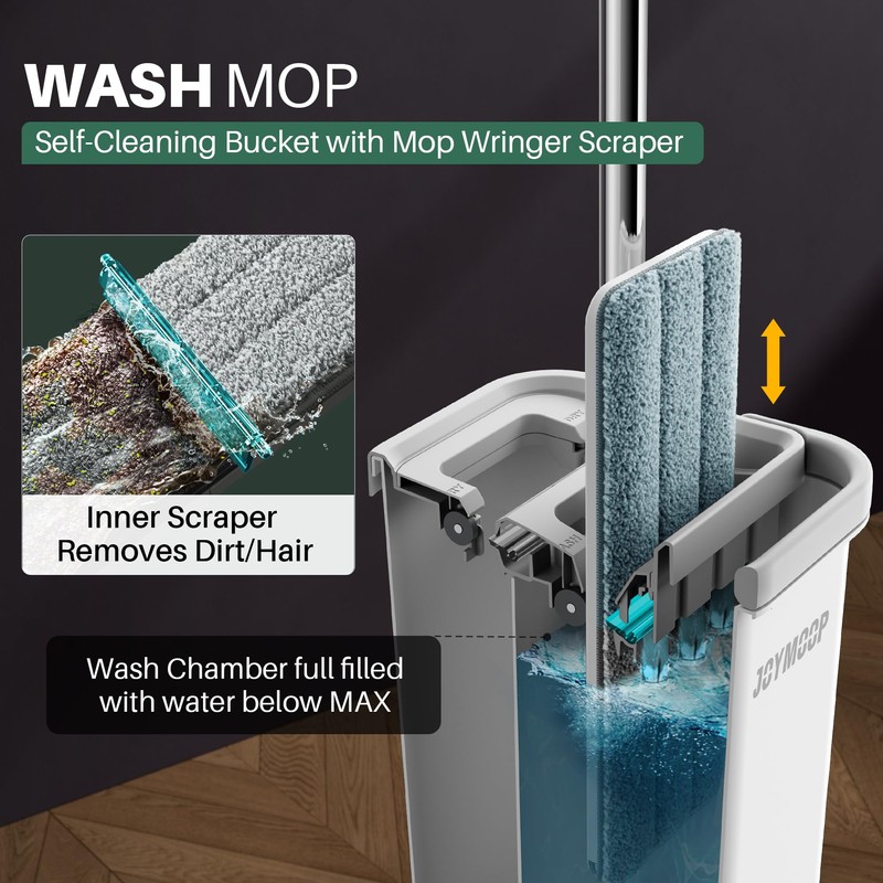 JOYMOOP Mop and Bucket with Wringer Set, Hands Free Flat