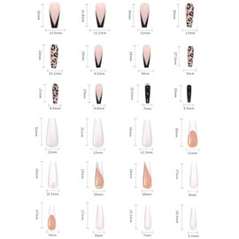 SWYSGS 48Pcs Künstliche Nägel Lange gefälschte Nägel Mode Luxus Design für Frauen und Mädchen (Leopard Print, Weiß mit Diamanten)