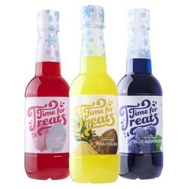 Time For Treats 3-Pack Cotton Candy, Blue Raspberry, Piña Colada Syrup 16.9 Fluid Ounce Per Bottle for Snow Cones, Homemade Sodas, Cocktails, Coffee, Baking and More