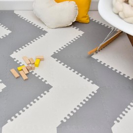 Little fun times Play Mat for Baby Large 72 Pieces, Assembled Total 64 x 64 inch 28,4 SqFt, Interlocking Floor Puzzle, EVA Tiles Playmat for Toddler and Kids, Two Colors Design with Edges.