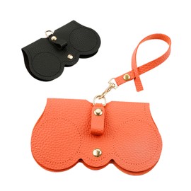 Rumyve Soft Leather Sunglasses Bag 2 pcs Portable Ultra-thin Glasses Case,Sunglasses Bag with Lanyard - Scratch Resistant, Sunglasses Storage Holder Women Men(Black&Orange)