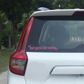 ZEARPT 2 x Hot Girls Hit Curbs Vinyl Decal Bumper Sticker Water Bottle Car Window Mirror Laptop Holographic Old English Vinyl Decor New Car Decor Women Car Bumper Sticker 7.9 inches