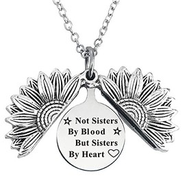 Sexy Sparkles Sunflower Necklace Locket with Engraved Hidden Message Pendant (Not Sister By Blood)