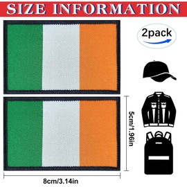 2 pcs Republic of Ireland Patch, Hooked Backing Tactical Irish Emblem Patch Embroidered Ireland National Patch Applique for Clothes Bag Caps Backpack Travel Biker Tactical