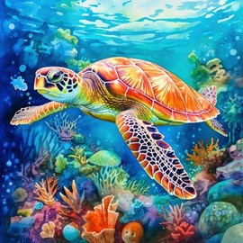 Fabric Panel 8"x8" Sea Turtle 100% Cotton Quilting Sewing Block AM2011