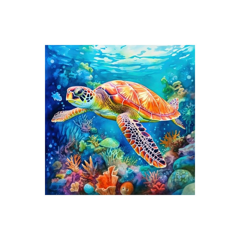 Fabric Panel 8"x8" Sea Turtle 100% Cotton Quilting Sewing Block