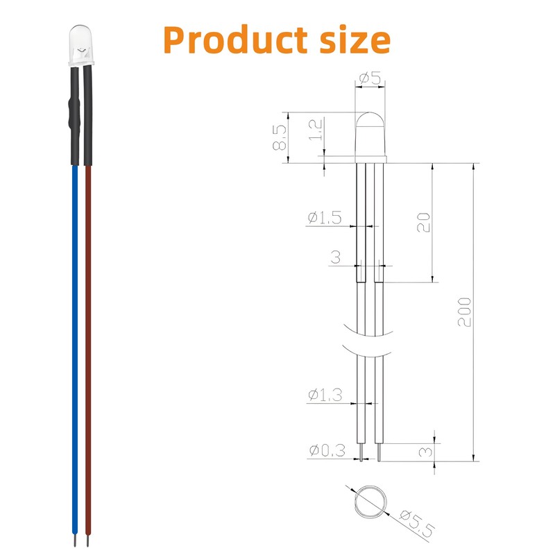 Juasky 60pcs Pre Wired Led 5mm，12v Pre Wired Led Diode