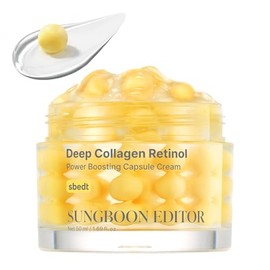 SUNGBOON EDITOR Crema en cápsula potenciadora de colágeno profundo con retinol: crema de noche con retinol para el rostro con colágeno, Cuidado reafirmante antiarrugas, Ácido hialurónico para hum