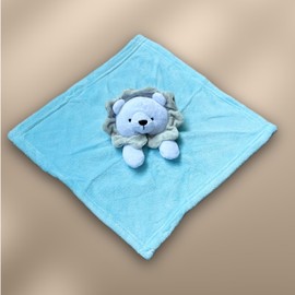 KIDDI-MEDIA Baby Blanket Including Comforter with Name and Date of Birth Embroidered/Cuddly Soft / 1A Quality (Grey Light Blue Lion)