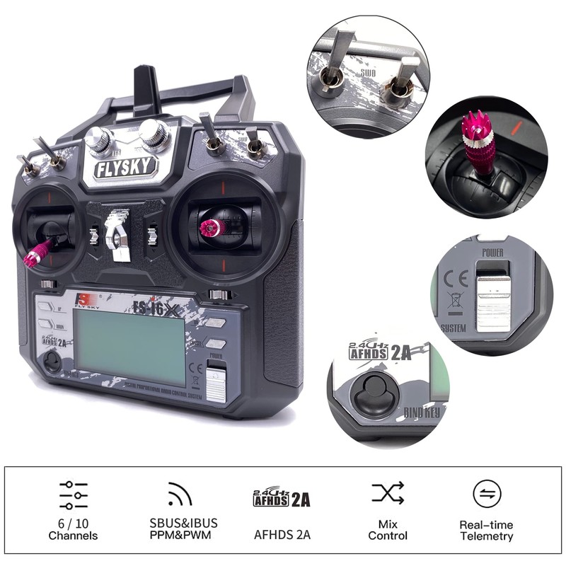 DTXMX Flysky FS-i6X RC Transmitter 6 Channel 2.4GHz Remote Control