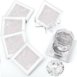 Jetec Crushed Diamond Home Decoration Glass Coaster Set of 6 with 1 Holder, Crystal Mirrored Diamond Coasters Housewarming Gifts for Home Kitchen Bar Table(White)