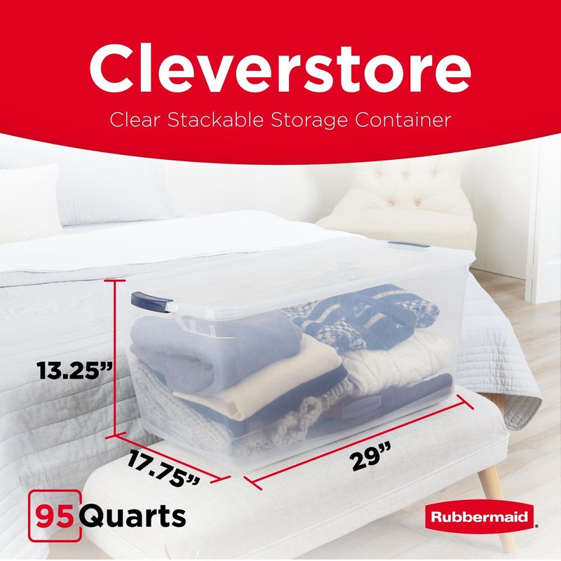 Rubbermaid Cleverstore 95 Qt Clear Storage Bins with Lids, 4-Pack,