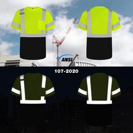 TCCFCCT High Visibility Shirts for Men Class 3 Construction Shirts with Pocket, Hi Vis Reflective Safety Work Shirts for Men Women, Short Sleeve with Black Bottom, Durable & Breathable, DP-Yellow 3XL