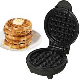 OVENTE Mini Waffle Maker Machine, 4-Inch Chaffle Mold with Non-Stick Surface, 550W Quick Heat-Up and Overheat Protection, Perfect for Breakfast, Dessert, Sandwich, Hash Brown or Snacks, Black WM215B