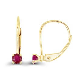14K Yellow Gold Plated Sterling Silver 3mm Genuine Ruby July Birthstone Leverback Earrings