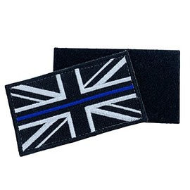 Badge Union Jack Thin Blue Line Union Jack Embroidered Patch-Hook & Loop Backing
