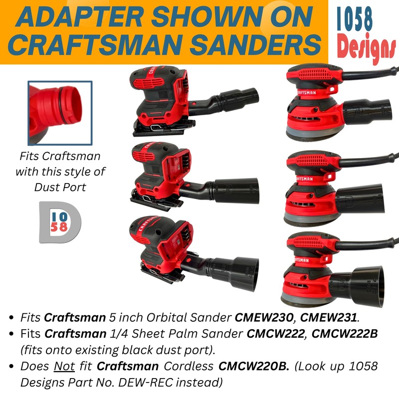 1058 Designs - Sander Vacuum Adapter for DeWalt or Craftsman