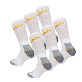 Caterpillar 6 pairs Men's Work Socks Accident Prevention Reinforced on Heel and Toe with Reinforced Weft CAT Yarn of Excellent Quality Cotton Sponge (White, 6-11)