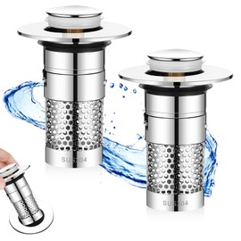 Ghazpmuk 2 Pieces Sink Plug, Drain Plug Sink for 33-40 mm Drain Drain, Pop-Up Drain Valve, Universal, Sink Strainer with Hair Strainer, Drain Strainer for Countertop Washbasins