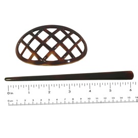 Parcelona French Criss Cross Pattern Brown Chignon Bun Cover Cap Ponytail Holder Hair Slider Pin Thru Hair Updo with Stick