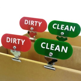 4 PCS Laundry Basket Labels, Hamper Clean & Dirty Labels Red and Green Stainless Steel Clips,Clean Dirty Sign Indicator for Inside The Dishwasher Laundry Basket Tags