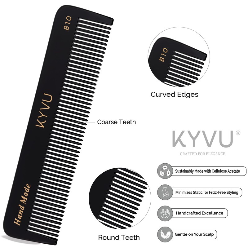 KYVU B10 Black Coarse-Tooth Hair Comb for Men & Women,