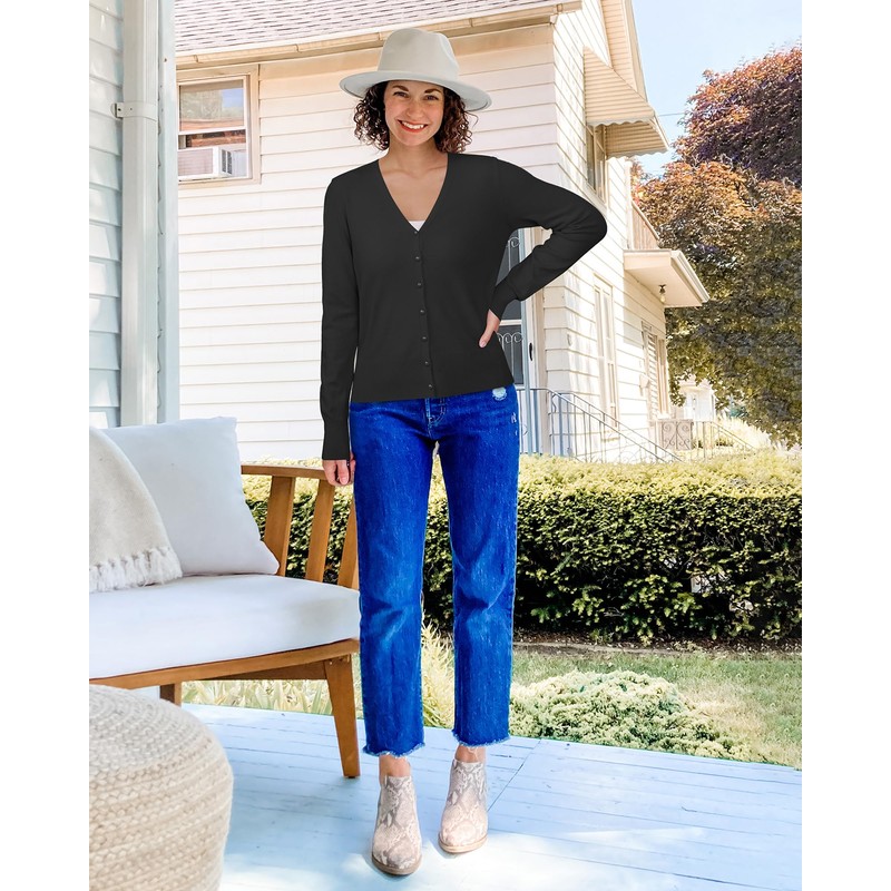 Arach&Cloz Women's V Neck Lightweight Cardigan Long Sleeve Solid Top