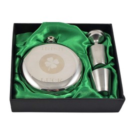 Irish Luck 10 Ounce Round Flask Gift Set-Great Ireland Themed Gift