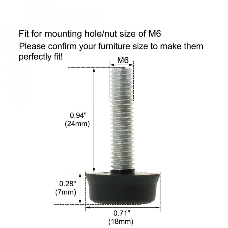 sourcing map Furniture Gliders 4 Pieces Levelling Feet M6 x