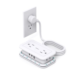 Addtam Travel Power Strip with USB Ports, Addtam 4 Outlets 3 USB(2 USB C) with 4FT Wrapped Flat Plug Power Strip, Short Small Extension Cord for Travel Cruise Ship Essentials, White