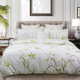 FADFAY White Floral Duvet Cover Set 100% Cotton Farmhouse Bedding with Hidden Zipper Closure 3 Pieces, 1duvet Cover & 2pillowcases,Full Size