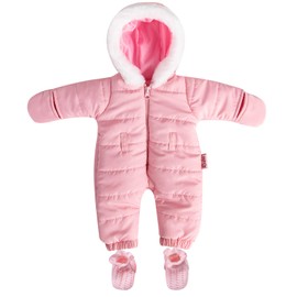 Rakki Dolli Doll Clothes Winter Romper Hooded Romper Outfit Snowsuit Warm Faux Fur Jumpsuit Fits 16" American Girl Doll (Pink Romper with Socks) 007