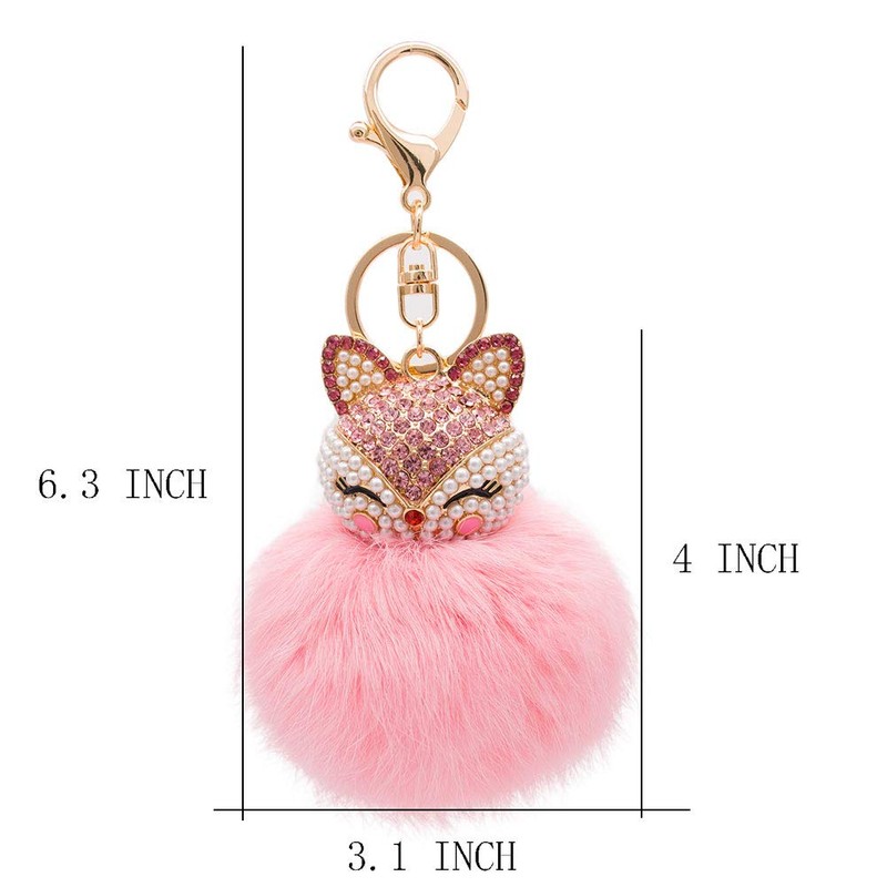 HOYUNLA Rabbit Fur Ball Pom Pom Keychain with Fox Head