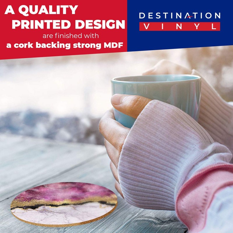 2 x Round Coasters - Pink & Grey Marble Effect