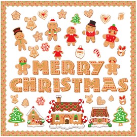 Christmas Gingerbread Bulletin Board Decoration Set,Christmas Winter Gingerbread Man Pattern Cutouts for Christmas Party Class School Home Window Wall Blackboard Decor.