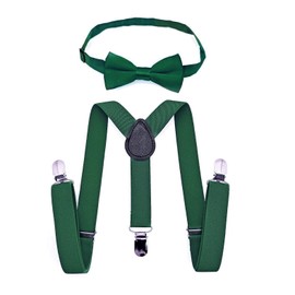 JZK Dark Green Bow Tie and Braces Set Children Under 135 cm, Y-Shape, 3 Clip Adjustable Braces with Bow Tie for Little Boys and Girls for Wedding Party and Costume, Green, Unit size