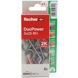 fischer - Duopower 5x25 Open Socket - 8U Multi Material Wall Anchors for Hanging Bikes, Pictures, Cabinets, TV Brackets, Shelves, Furniture