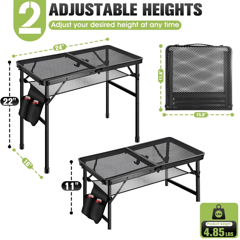 Ciavca Upgraded Folding Grill Table - Metal Portable Camping Table,
