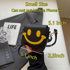 Cute Cartoon Smiley Face Purse for Little Girls Mini PU Purse Lovely Crossbody Bags for Kids Toddler Birthday Gifts (Black)