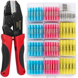 Crimping Pliers for Shrink Connectors, Estmoon Crimping Pliers Cable Lugs with 210 Pieces Shrink Butt Connectors, Crimping Pliers Suitable for 0.5 mm² - 6 mm² (AWG 22-10)