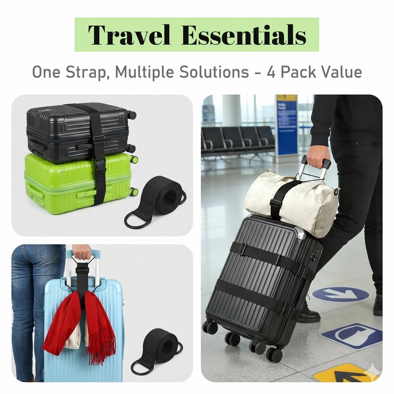 Add-A-Bag Luggage Straps 4 Pack, Adjustable Elastic Bungee Travel Suitcase