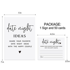 Tuiemie Date Night Idea Cards, Minimalism Theme Bridal Shower Decorations, Including 1 Sign and 50 Date Night Cards, Bridal Shower Games for Couples(yh08)
