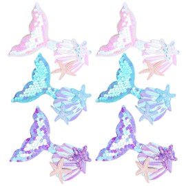 6 Pcs Mermaid Hair Clips for Girls, Aurora Sequins Fish Tail Hairpin Starfish Sequin Hair Accessories Multicolor Sparkling Hair Barrettes for Little Girls Toddlers Kids and Teens
