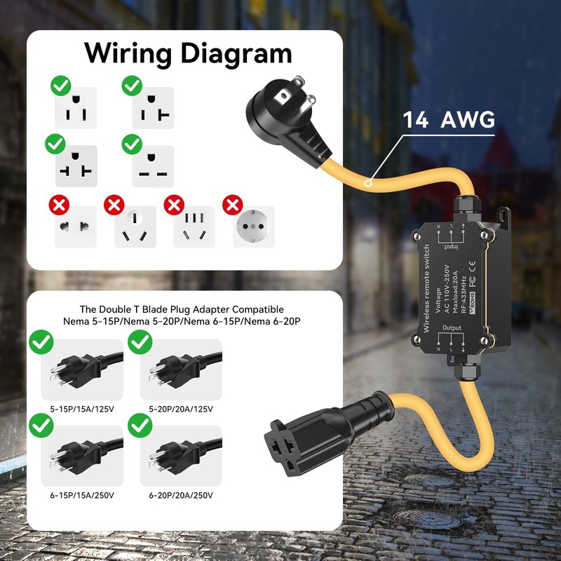 QOFOWIN AC110-250V 20A Waterproof Remote Control Switch Socket Suit,164ft Remote