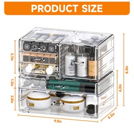 Cq acrylic Cq acrylic 2 Pack Clear Desk Organizer With Drawers,Stackable 6 Drawers Skincare Organizer,Cute Skin Care Organizer for Vanity Hair Clip,Jewelry,Beauty Product Desk and Makeup Organizer Countertop