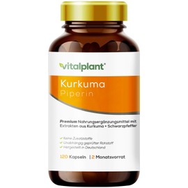 Vitalplant® Turmeric Extract in Brown Lass - 440 mg High Dose Curcuma Extract 95% with Piperine - 120 Capsules Vegan