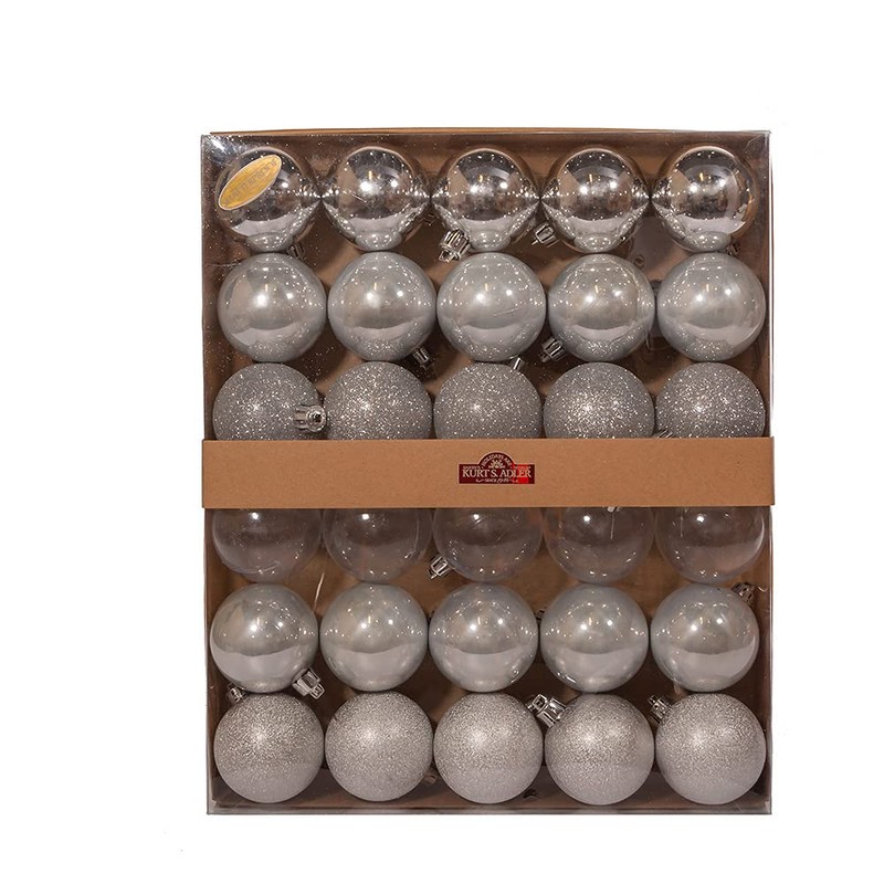 60mm Shatterproof Silver Ball Ornaments, 30 Piece Set