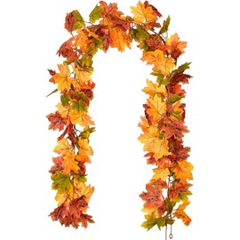 Autumn Garland Maple Leaves, Autumn Leaves Garland for Indoor and Outdoor Use, Wedding, Thanksgiving, Dinner, Party, Fireplace, Christmas Decoration (175 cm)