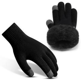 Rahhint Winter Gloves for Men and Women, Touchscreen Thermal Gloves, Warm Wool Knitted Gloves with Fleece Lining